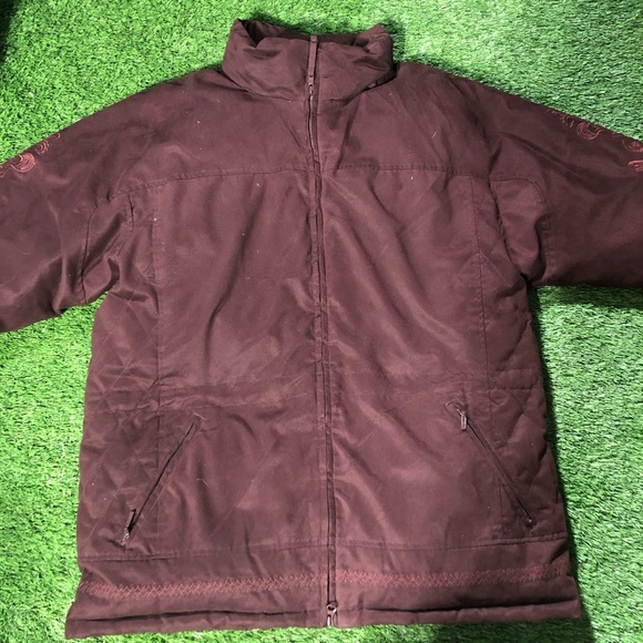 VTG Cabela's Goose Down Womens Large Coyote Fur Hood Purple Winter Parka Jacket - Picture 1 of 8